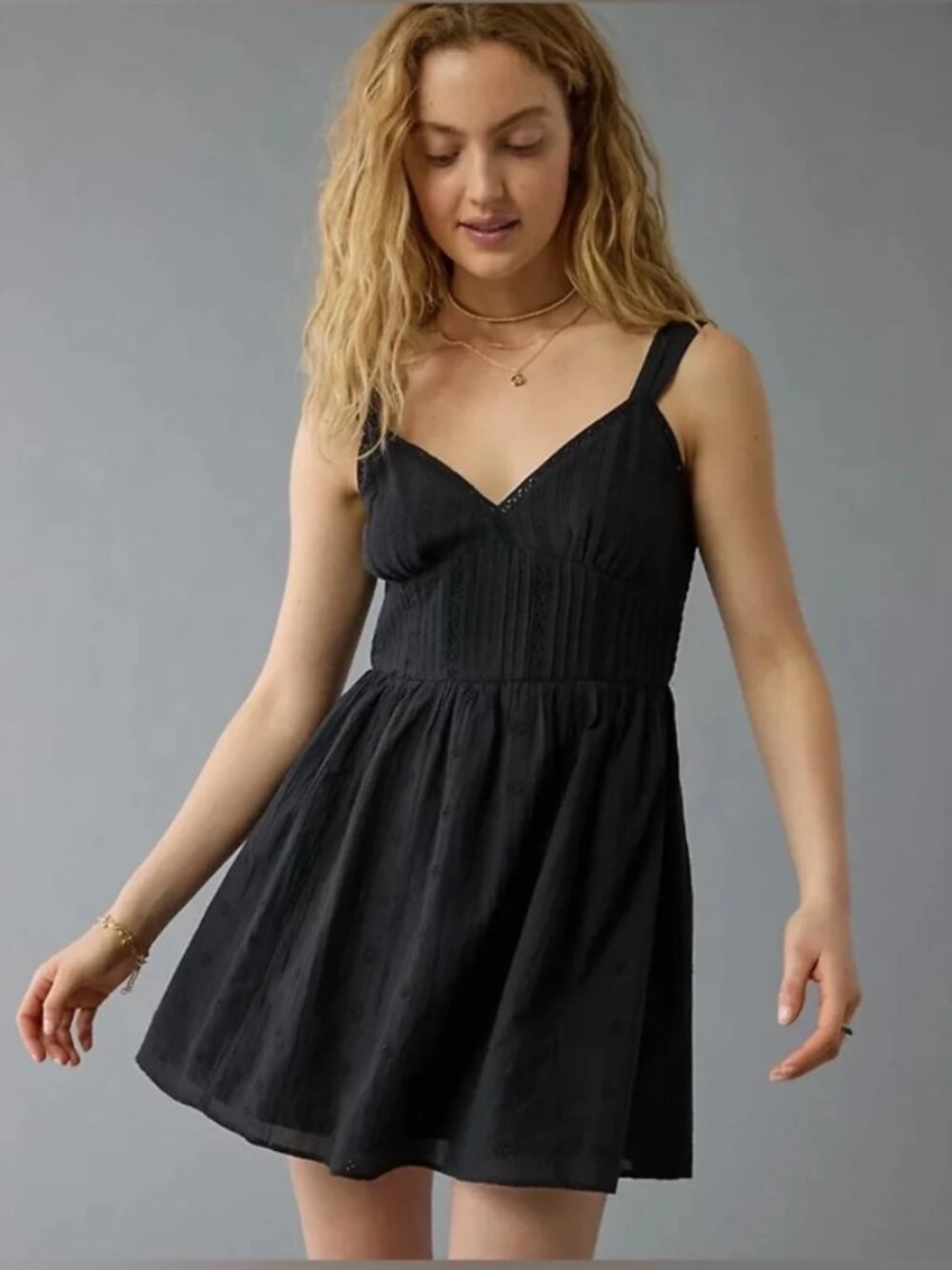 American Eagle Black Eyelet Lace Mini Dress Size S
